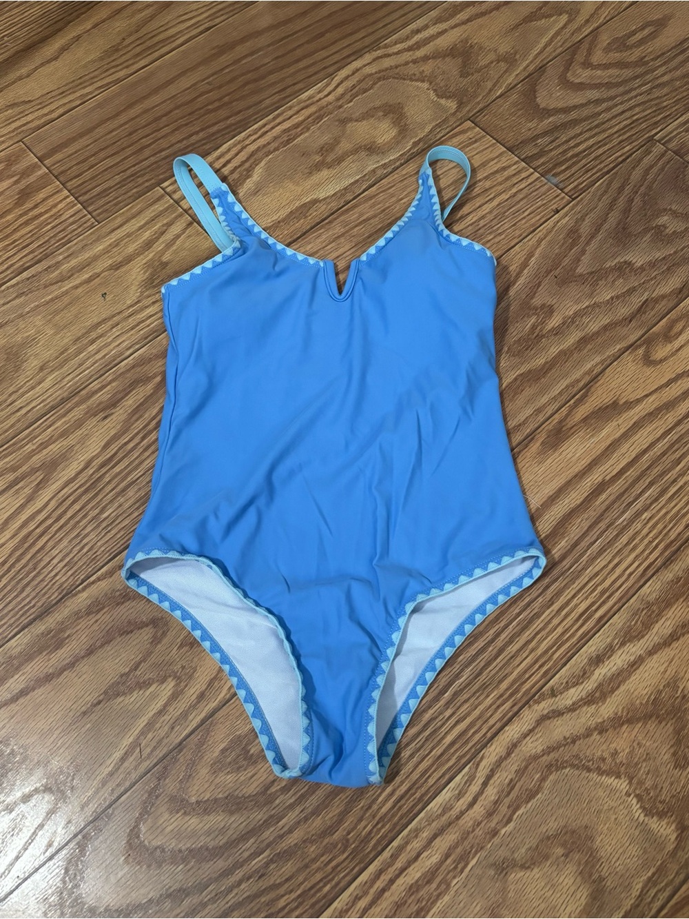 Amazon Girls Light Blue One-Piece Swimsuit with Zigzag Edge